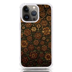Brown And Green Floral Print Textile Ornament Pattern Texture Iphone 13 Pro Tpu Uv Print Case by danenraven