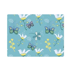 Butterfly Flower Blue Background Premium Plush Fleece Blanket (mini) by danenraven