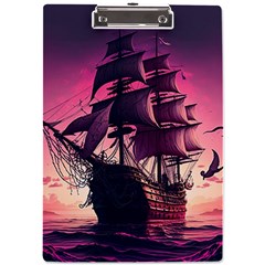 Ship Pirate Adventure Landscape Ocean Sun Heaven A4 Acrylic Clipboard by Ndabl3x