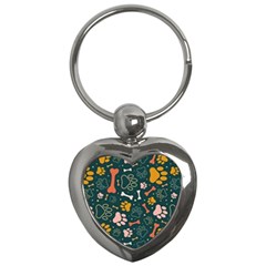 Dog Paw Colorful Fabrics Digitally Key Chain (heart) by Wav3s