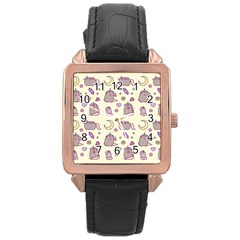 Beautiful Beauty Cartoon Cat Rose Gold Leather Watch  by Grandong