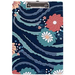 Waves Flowers Pattern Water Floral Minimalist A4 Acrylic Clipboard by Ndabl3x