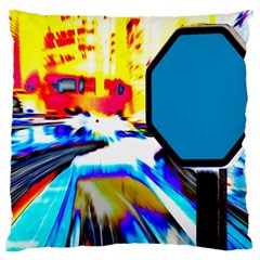 Stop Retro Abstract Stop Sign Blur Large Premium Plush Fleece Cushion Case (two Sides) by Ndabl3x