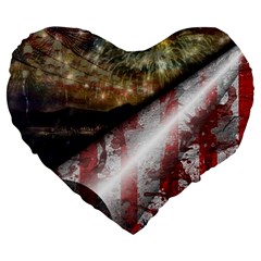 Independence Day Background Abstract Grunge American Flag Large 19  Premium Flano Heart Shape Cushions by Ravend