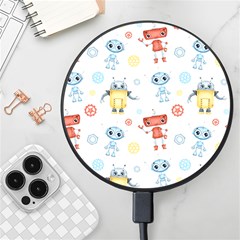 Cute-cartoon-robots-seamless-pattern Wireless Fast Charger(black) by uniart180623