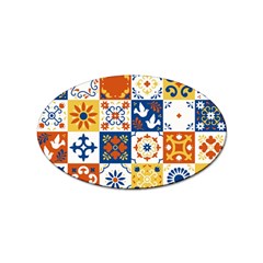 Mexican-talavera-pattern-ceramic-tiles-with-flower-leaves-bird-ornaments-traditional-majolica-style- Sticker (oval) by uniart180623