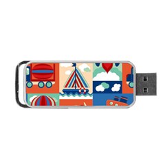 Toy-transport-cartoon-seamless-pattern-with-airplane-aerostat-sail-yacht-vector-illustration Portable Usb Flash (one Side) by uniart180623