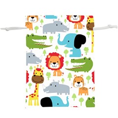 Seamless-pattern-vector-with-animals-cartoon Lightweight Drawstring Pouch (xl) by uniart180623