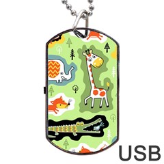 Seamless-pattern-with-wildlife-animals-cartoon Dog Tag Usb Flash (two Sides) by uniart180623