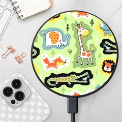 Seamless-pattern-with-wildlife-animals-cartoon Wireless Fast Charger(black) by uniart180623