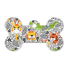 Seamless-pattern-with-wildlife-cartoon Dog Tag Bone (two Sides) by uniart180623
