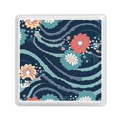 Waves Flowers Pattern Water Floral Minimalist Memory Card Reader (square) by uniart180623