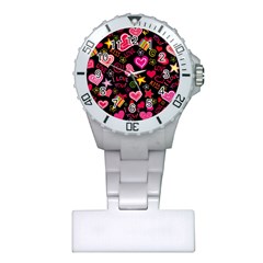 Multicolored Love Hearts Kiss Romantic Pattern Plastic Nurses Watch by uniart180623