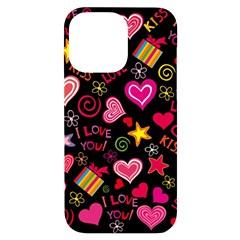 Multicolored Love Hearts Kiss Romantic Pattern Iphone 14 Pro Max Black Uv Print Case by uniart180623