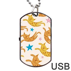 Cute Cats Seamless Pattern With Stars Funny Drawing Kittens Dog Tag Usb Flash (one Side) by Simbadda