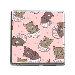 Seamless Pattern Adorable Cat Inside Cup Memory Card Reader (square 5 Slot) by Simbadda