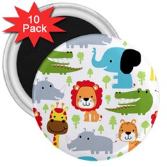 Seamless Pattern Vector With Animals Cartoon 3  Magnets (10 Pack)  by Simbadda