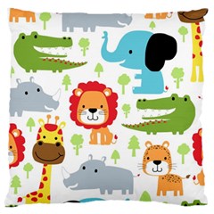 Seamless Pattern Vector With Animals Cartoon Large Cushion Case (one Side) by Simbadda