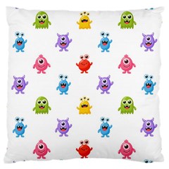 Seamless-pattern-cute-funny-monster-cartoon-isolated-white-background Large Cushion Case (one Side) by Simbadda