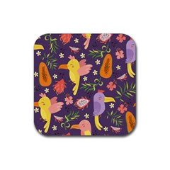 Exotic-seamless-pattern-with-parrots-fruits Rubber Coaster (square) by Simbadda