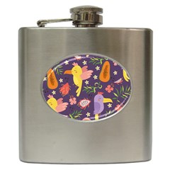 Exotic-seamless-pattern-with-parrots-fruits Hip Flask (6 Oz) by Simbadda