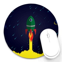 Rocket Halftone Astrology Astronaut Round Mousepad by Bangk1t