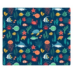 Variety Of Fish Illustration Turtle Jellyfish Art Texture Premium Plush Fleece Blanket (small) by Bangk1t