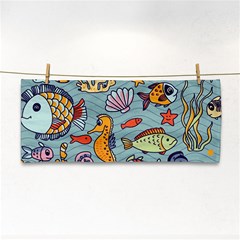 Cartoon Underwater Seamless Pattern With Crab Fish Seahorse Coral Marine Elements Hand Towel by Grandong
