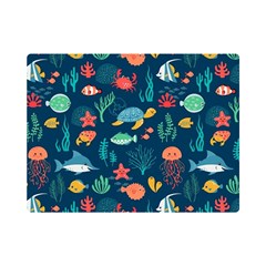 Variety Of Fish Illustration Turtle Jellyfish Art Texture Premium Plush Fleece Blanket (mini) by Grandong