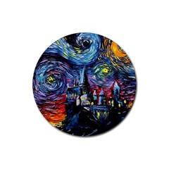 Castle Starry Night Print Van Gogh Parody Rubber Round Coaster (4 Pack) by Sarkoni
