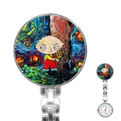 Cartoon Starry Night Vincent Van Gogh Stainless Steel Nurses Watch by Sarkoni
