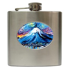 Mount Fuji Art Starry Night Van Gogh Hip Flask (6 Oz) by Sarkoni