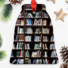 Book Collection In Brown Wooden Bookcases Books Bookshelf Library Ornament (bell) by Ravend