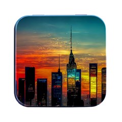 New York City Skyline Usa Square Metal Box (black) by Ndabl3x