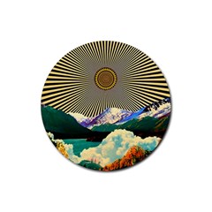 Surreal Art Psychadelic Mountain Rubber Coaster (round) by Ndabl3x