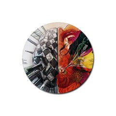 Left And Right Brain Illustration Splitting Abstract Anatomy Rubber Coaster (round) by Bedest