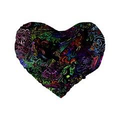 Trippy Dark Psychedelic Standard 16  Premium Heart Shape Cushions by Sarkoni