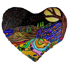 Nature Moon Psychedelic Painting Large 19  Premium Heart Shape Cushions by Sarkoni