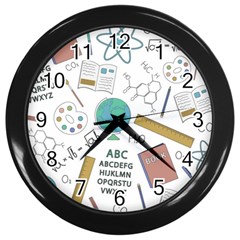 School Subjects And Objects Vector Illustration Seamless Pattern Wall Clock (black) by Grandong