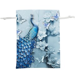 Chinese Style 3d Embossed Blue Peacock Oil Painting Lightweight Drawstring Pouch (xl) by Grandong