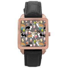 Welsh Corgi Dog Boba Tea Bubble Kawaii Rose Gold Leather Watch  by Grandong