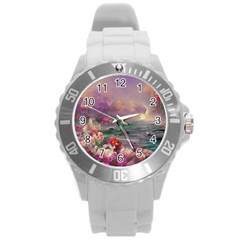 Abstract Flowers  Round Plastic Sport Watch (l) by Internationalstore