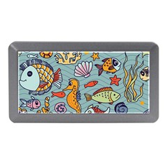 Cartoon Underwater Seamless Pattern With Crab Fish Seahorse Coral Marine Elements Memory Card Reader (mini) by uniart180623