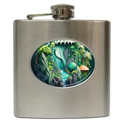 Waterfall Jungle Nature Paper Craft Trees Tropical Hip Flask (6 Oz) by uniart180623