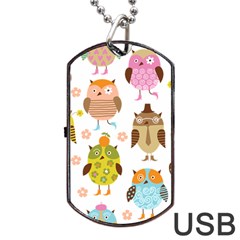 Cute Owls Pattern Dog Tag Usb Flash (two Sides) by Ket1n9