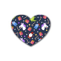 Colorful Funny Christmas Pattern Rubber Heart Coaster (4 Pack) by Ket1n9