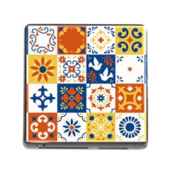 Mexican-talavera-pattern-ceramic-tiles-with-flower-leaves-bird-ornaments-traditional-majolica-style- Memory Card Reader (square 5 Slot) by Ket1n9