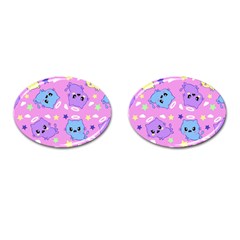 Seamless Pattern With Cute Kawaii Kittens Cufflinks (oval) by Grandong