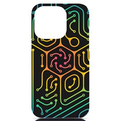 Circuit Hexagonal Geometric Pattern Background Pattern Iphone 14 Pro Black Uv Print Case by Vaneshop