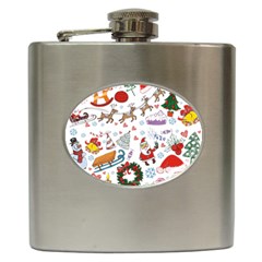 Christmas Theme Decor Illustration Pattern Hip Flask (6 Oz) by Amaryn4rt